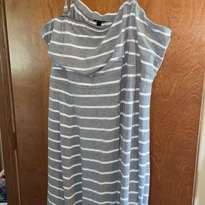 Gray and white striped maxi dress